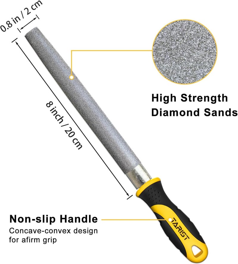 TARIST Diamond File Set, 3-Piece, 8-inch, Includes Flat/Half-Round/Round. For Sharpening Lawn Mower Blades, Garden Shears, Axe, Knife - Tool Sharpener for Metal, Tile, Ceramic, Glass, Stone and more - Image 3